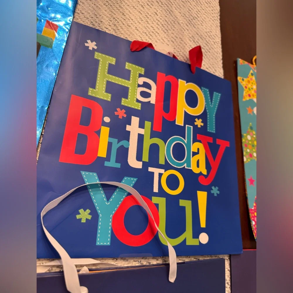 Set of 7 Colorful Birthday Gift Bags Set assorted colors, designs and sizes